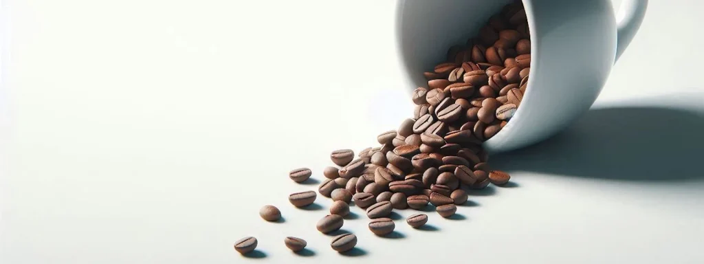 taza tumbada con granos de café saliendo de ella